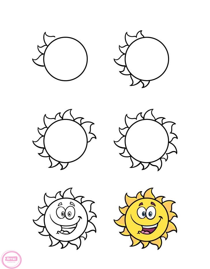 آموزش کشیدن نقاشی خورشید ساده