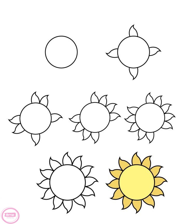 آموزش کشیدن نقاشی خورشید